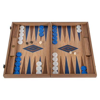 Manopoulos Oak & American Walnut Backgammon With Side Racks – BKD1BLU