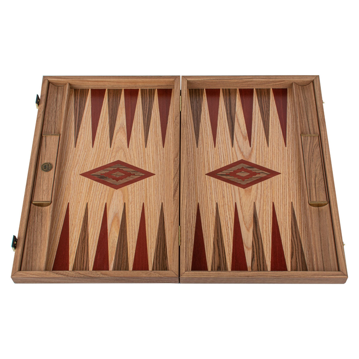 Manopoulos Oak & American Walnut Backgammon With Side Racks – BKD1RED