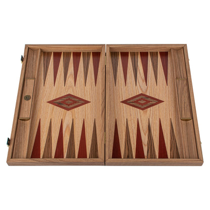 Manopoulos Oak & American Walnut Backgammon With Side Racks – BKD1RED