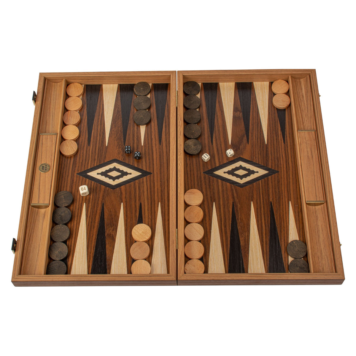 Manopoulos American Walnut Backgammon With Side Racks – BKK1