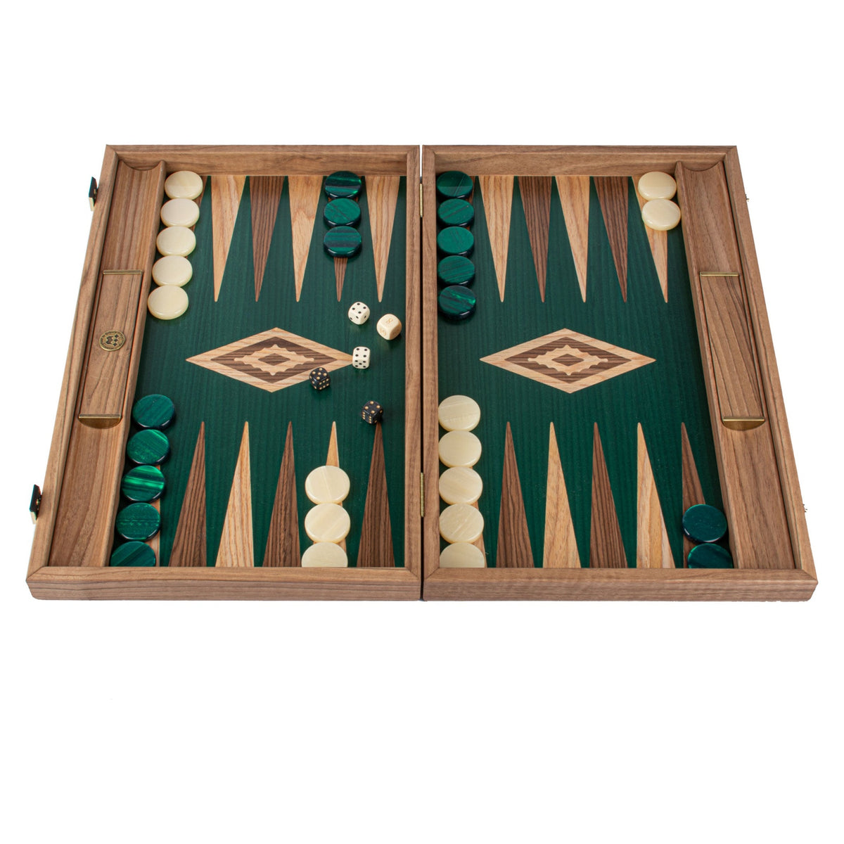 Manopoulos Walnut with Green Oak Backgammon