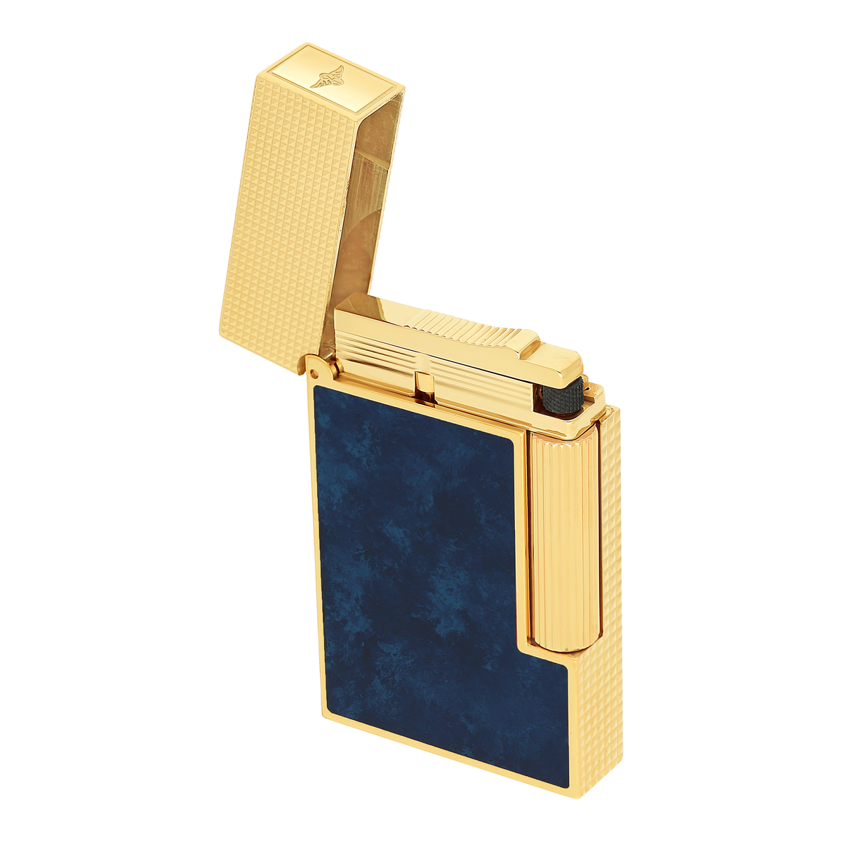Briquet S.T. Dupont Ligne 2 popote bleu & or jaune trois quarts vue