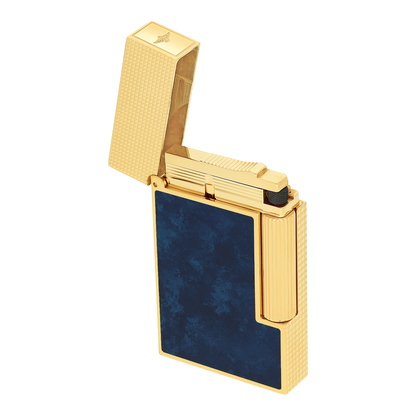 Briquet S.T. Dupont Ligne 2 popote bleu & or jaune trois quarts vue