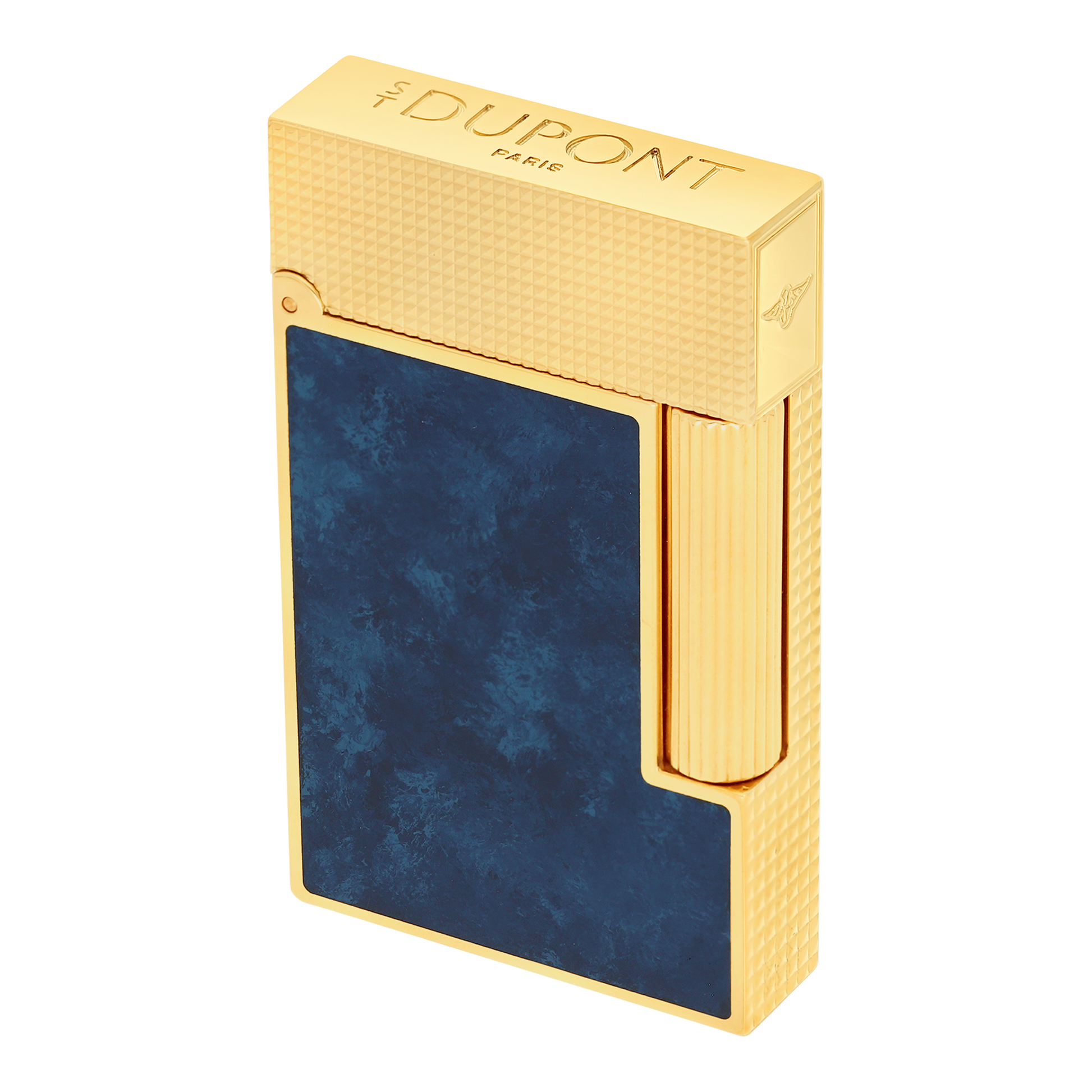 S.T. Dupont Ligne 2 Popote Blue & Yellow Gold lighter, detail view