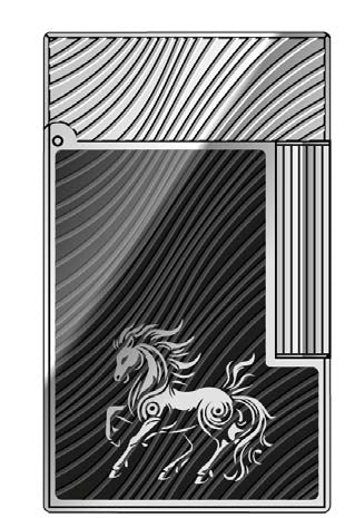 CHINESE NEW YEAR HORSE - LIGNE 2 GUILLOCHE SOUS LAQUE NOIRE BLACK GUILLOCHE UNDER LACQUER PALLADIUM