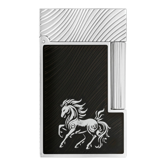 S.T. Dupont Chinese New Year Horse - Ligne 2 Guilloche Sous Laque Noire Black Guilloche Under Lacquer Palladium