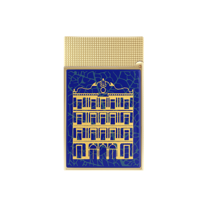 S.T. Dupont Lighter Ligne 2 Blue Yellow Gold — angle view