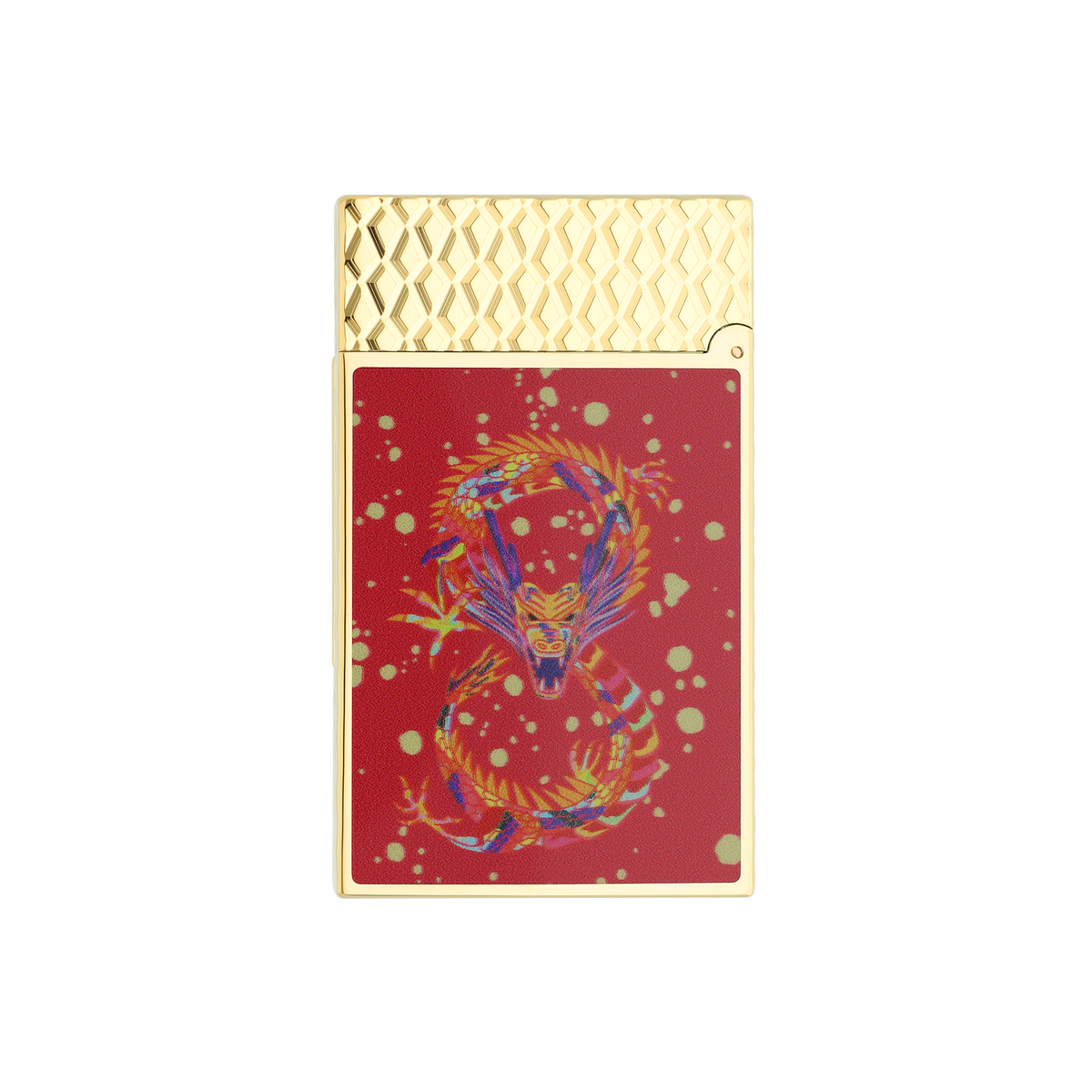 S.T. Dupont Lighter Dragon Burgundy Yellow Gold — angle view