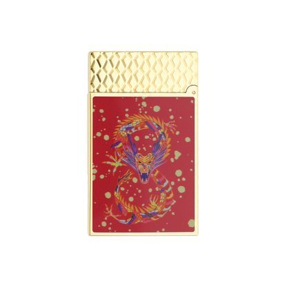 S.T. Dupont Lighter Dragon Burgundy Yellow Gold — angle view