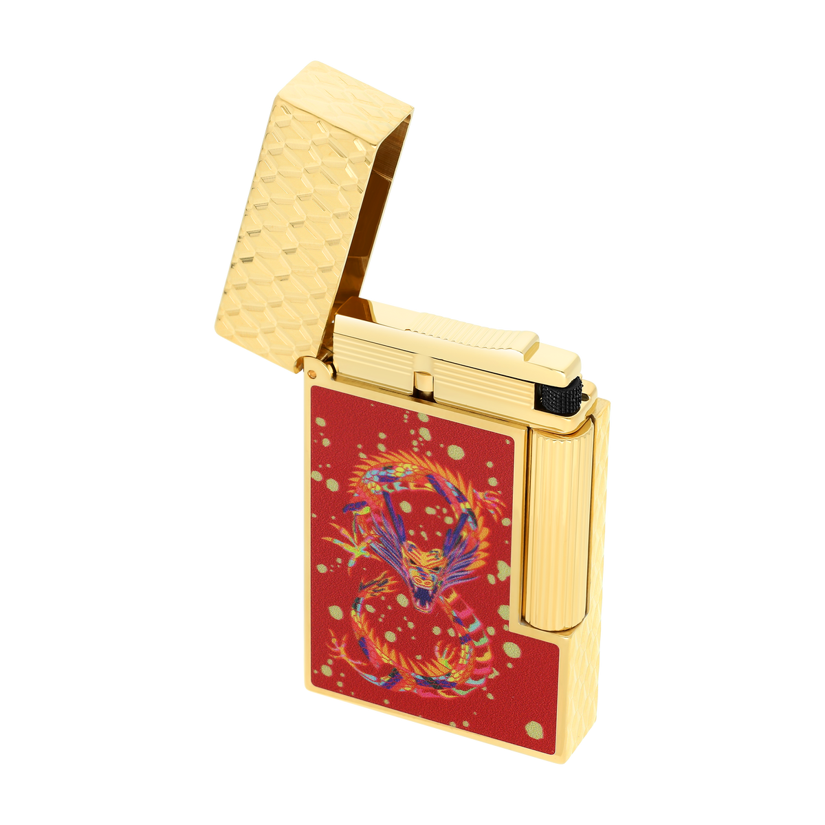 S.T. Dupont Lighter Dragon Burgundy Yellow Gold — detail view