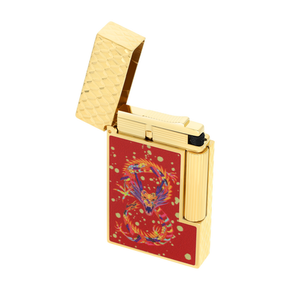 S.T. Dupont Lighter Dragon Burgundy Yellow Gold — detail view