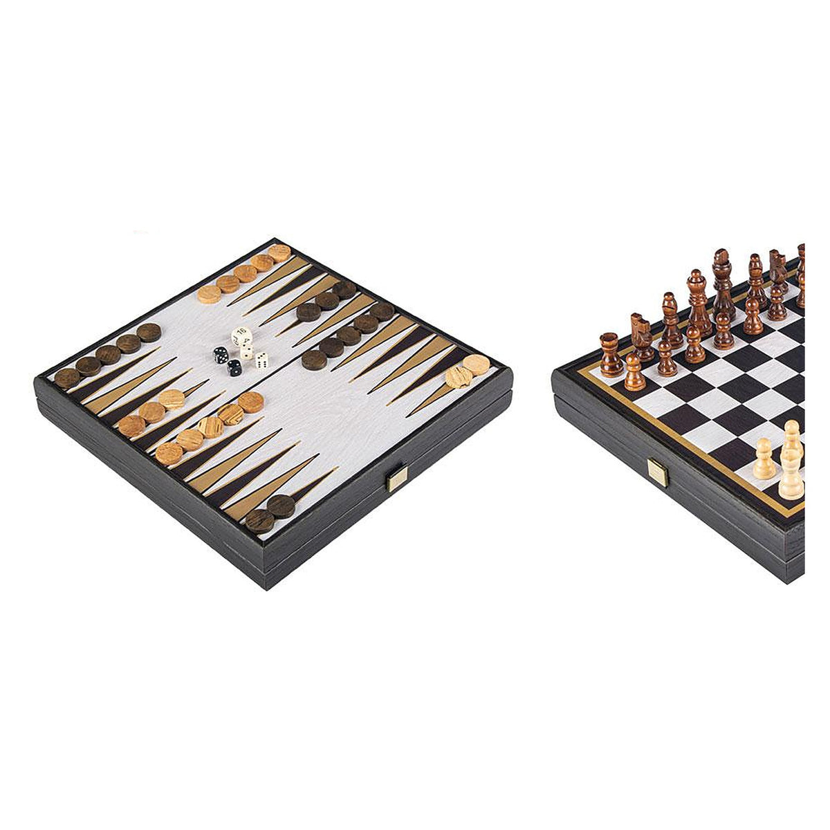 Manopoulos 4-In-1 Combo Game - Chess, Backgammon, Ludo & Snakes – Modern Black