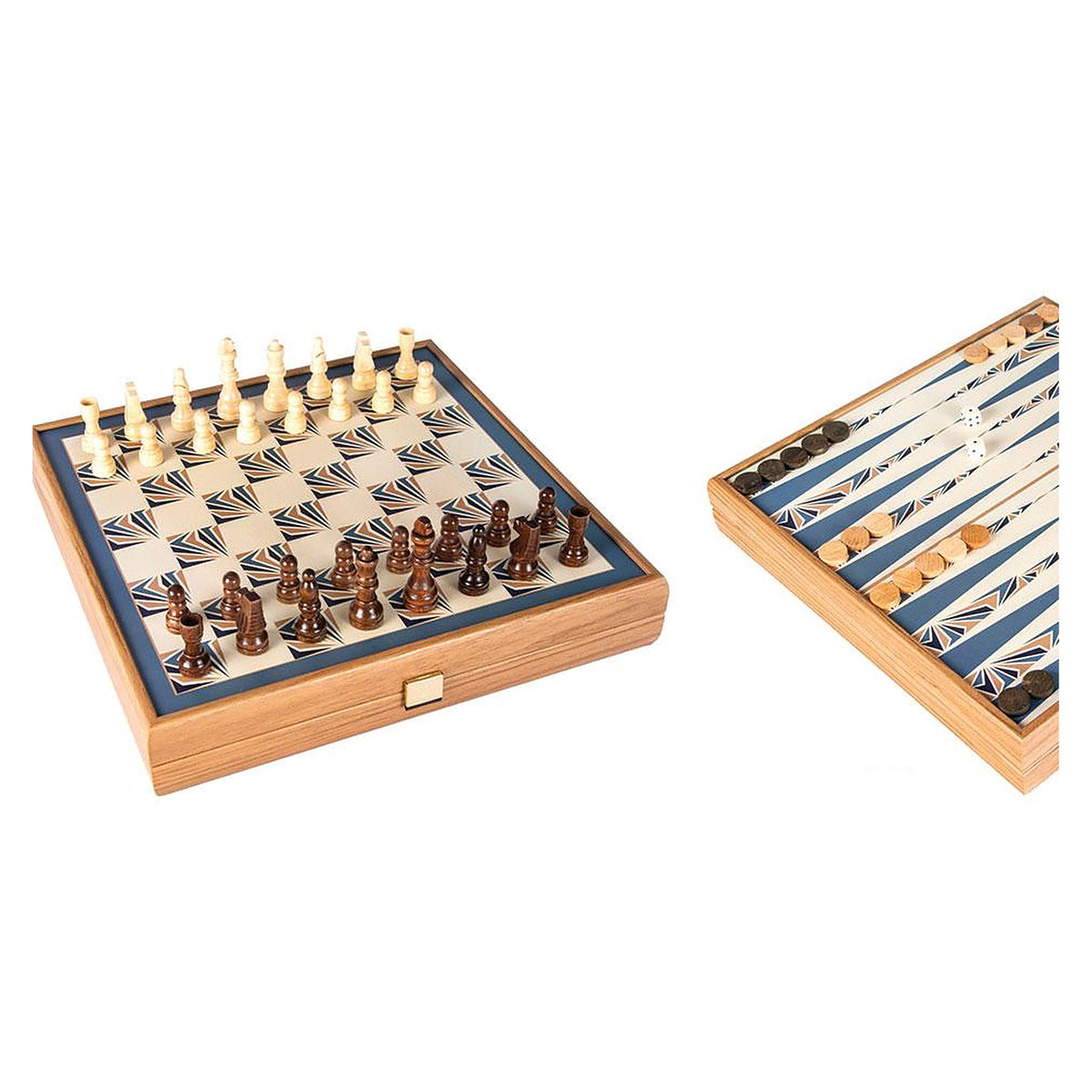 Manopoulos 4-In-1 Combo Game - Chess, Backgammon, Ludo & Snakes – Navy Blue