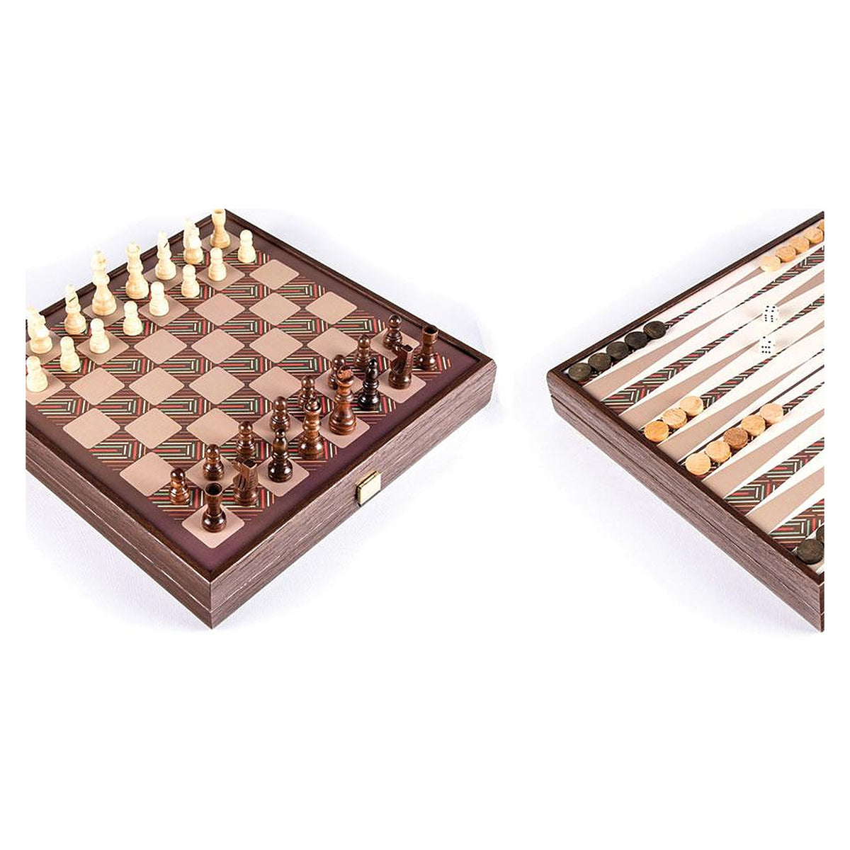 Manopoulos 4-In-1 Combo Game - Chess, Backgammon, Ludo & Snakes – Vintage Wenge