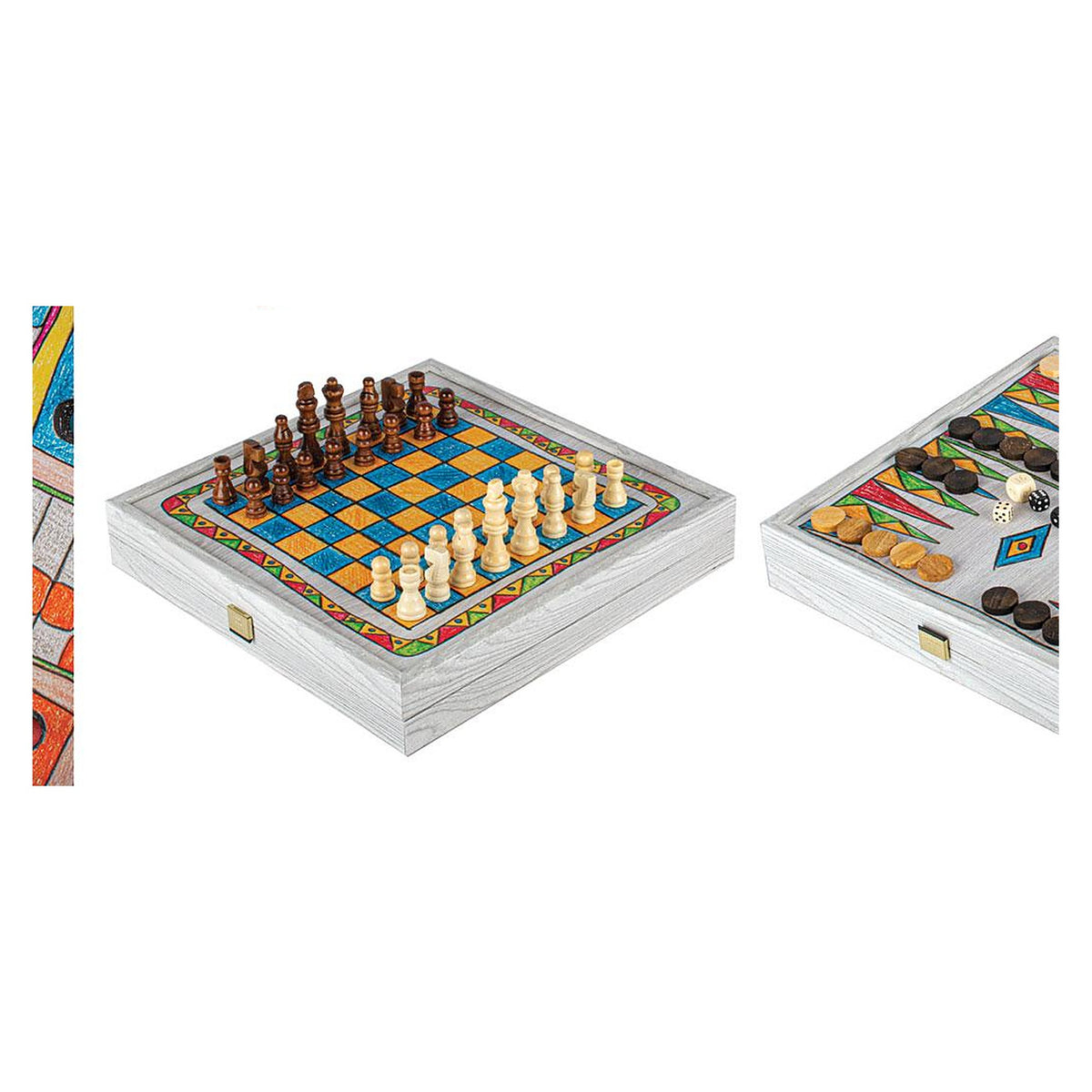Manopoulos 4-In-1 Combo Game - Chess, Backgammon, Ludo & Snakes – Children’s Drawing · Grey