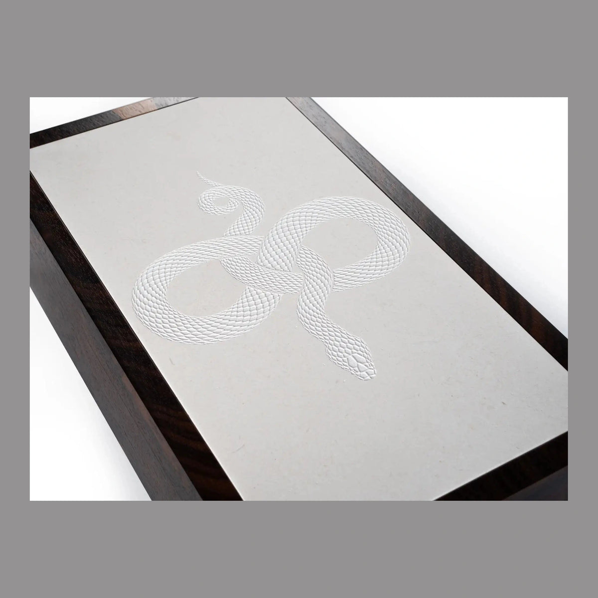 Litolite Snake limited-edition desk humidor, Ziricote with hand-carved marble lid