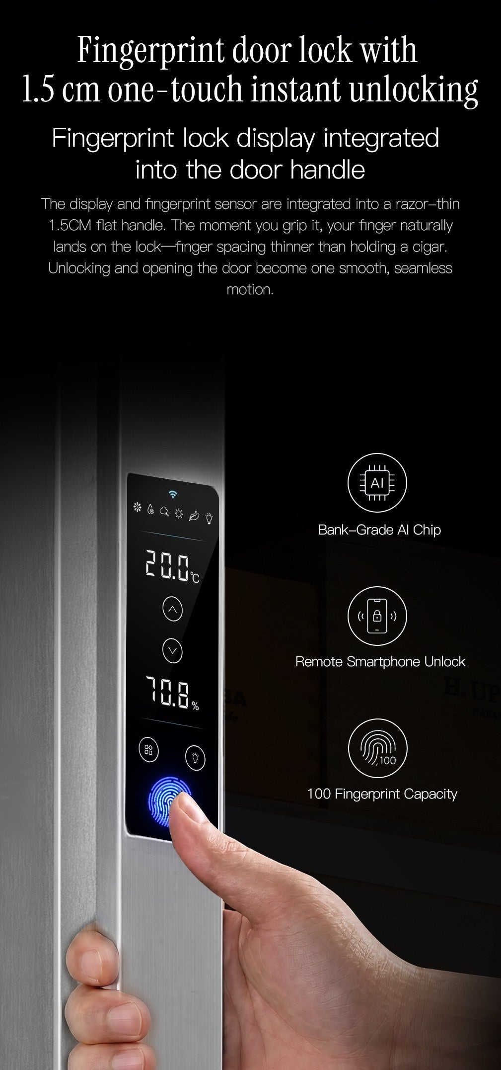 Fingerprint door lock with one touch unlocking