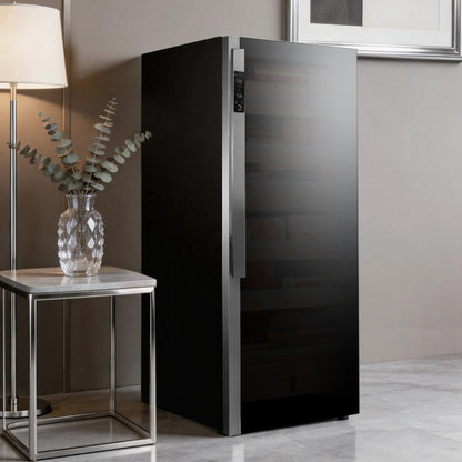 Raching DM52 Dark Matter cigar cabinet in a light marble interior