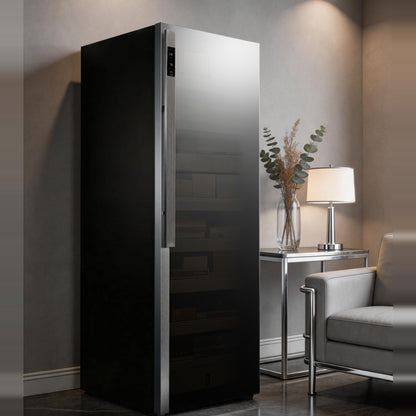 Raching DM58 Dark Matter cigar cabinet beside a lounge armchair