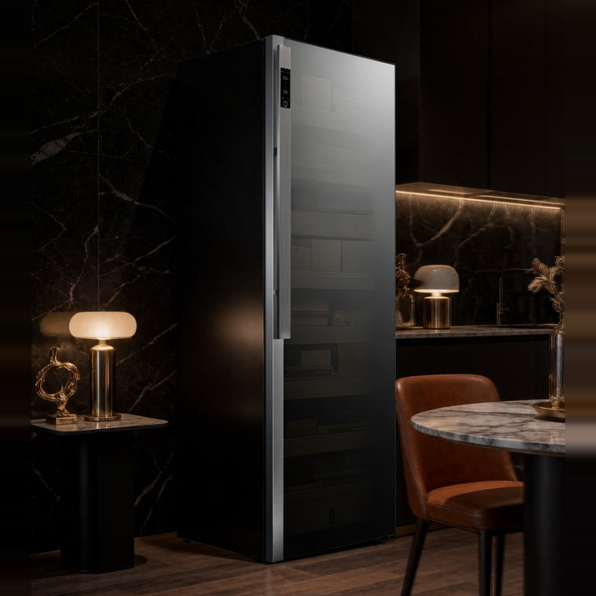 Raching DM58 Dark Matter cigar cabinet in a dining setting