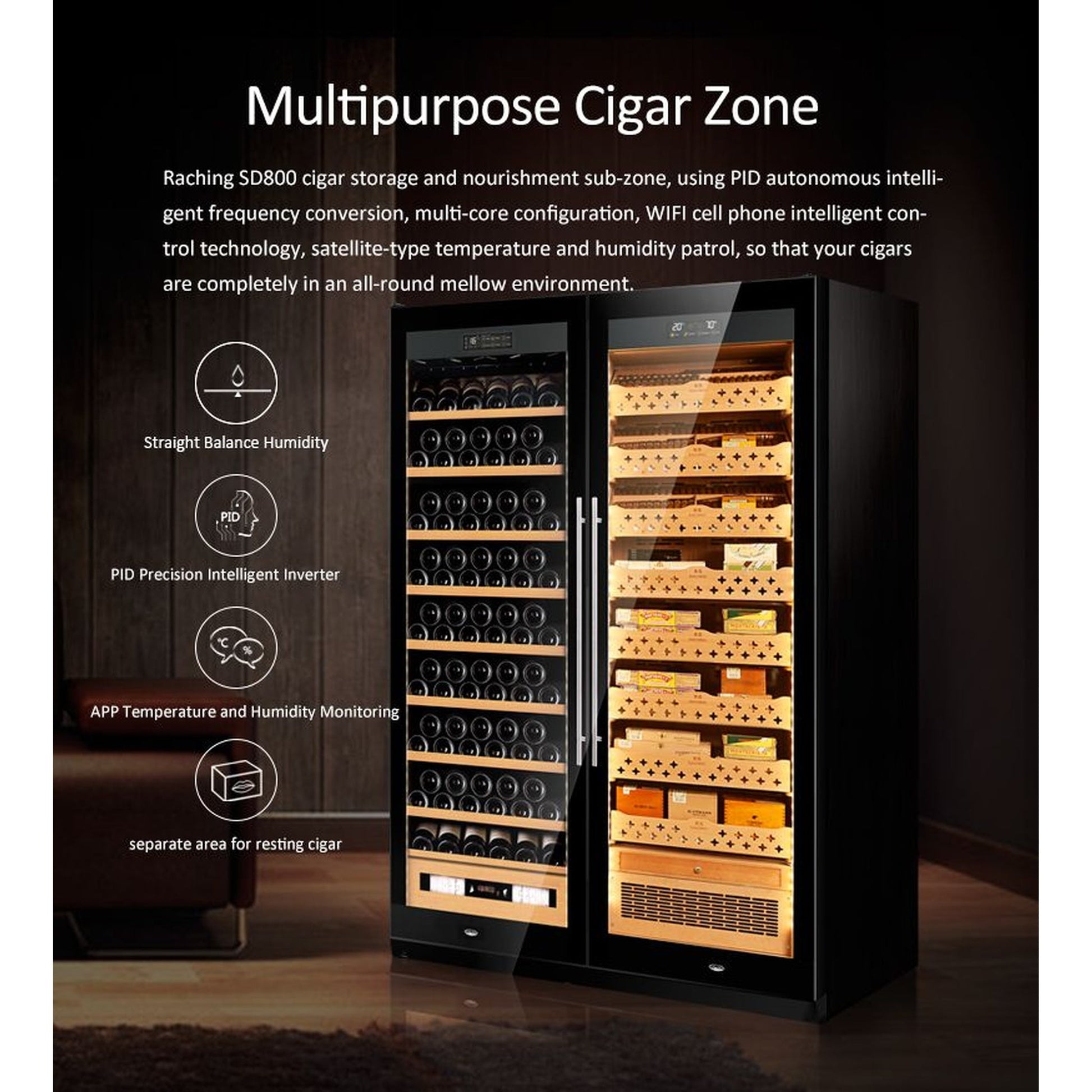 Raching SD 800 Double-Door Combine-Unit Cigar & Wine Cabinet Series - Without Ammonia Removal — detail view