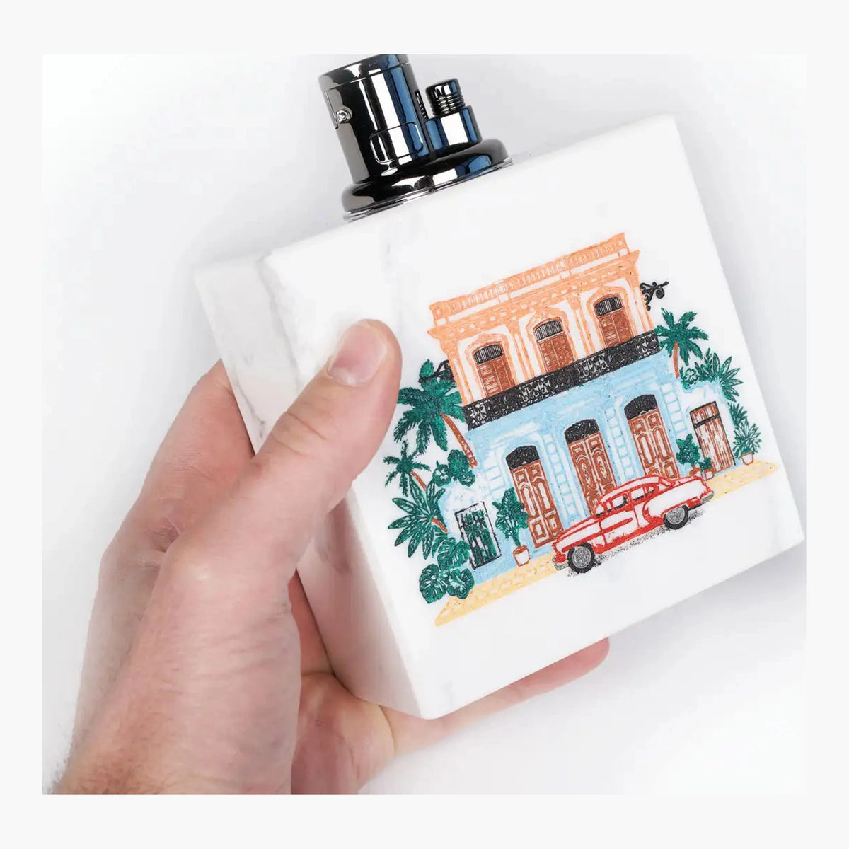 Litolite La Casona limited-edition table lighter in hand-painted white Carrara marble