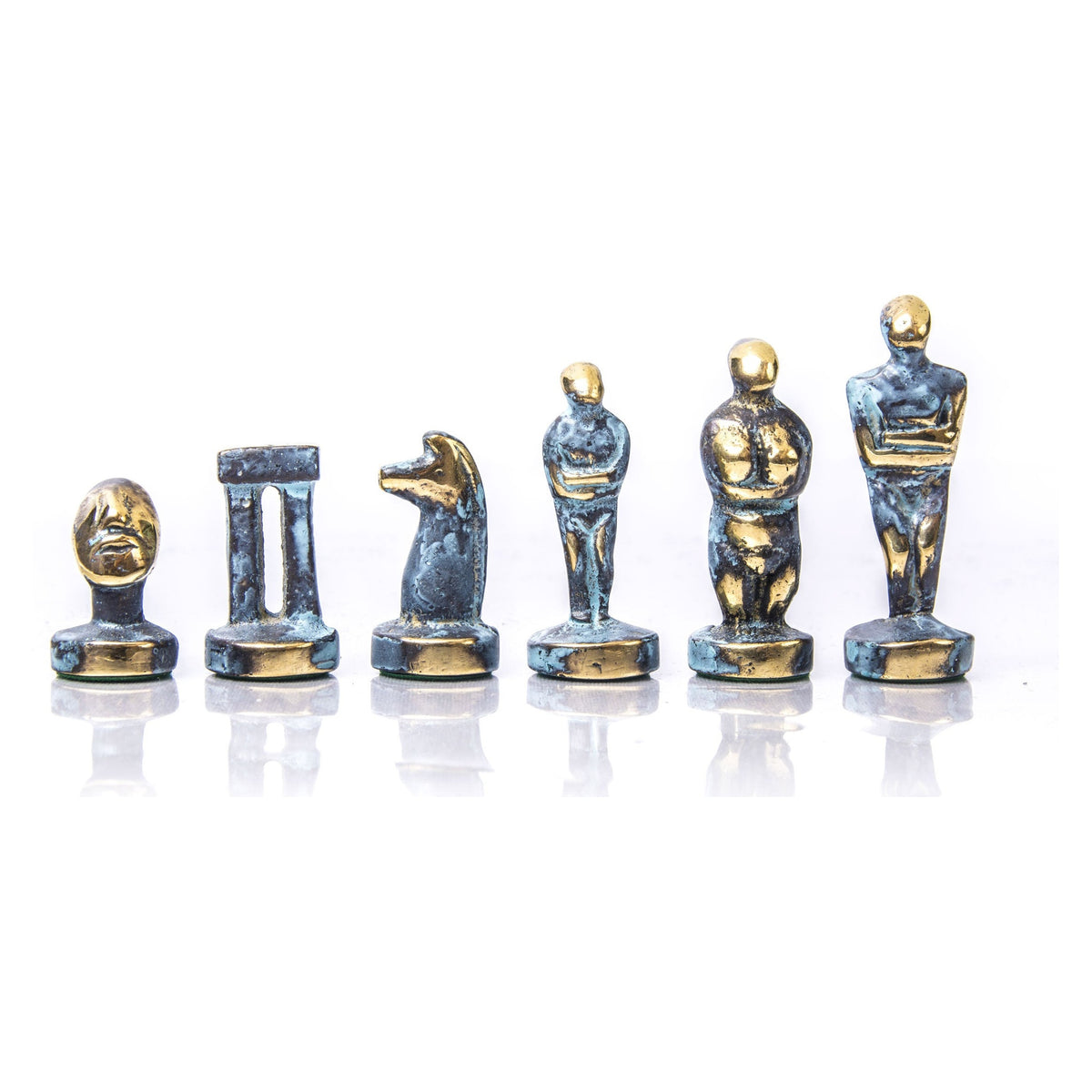 Manopoulos Cycladic Art Solid Brass Chessmen – Blue & Brass