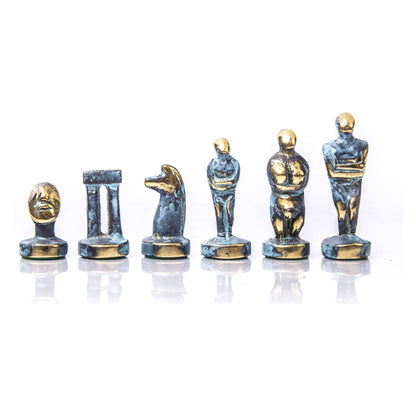 Manopoulos Cycladic Art Solid Brass Chessmen – Blue & Brass