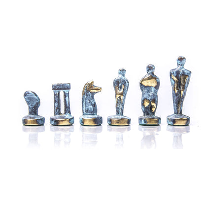 Manopoulos Cycladic Art Solid Brass Chessmen – Blue & Brass (3)