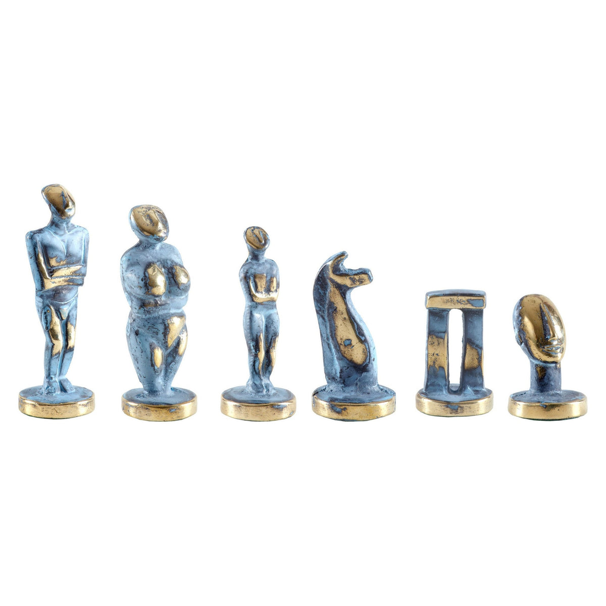 Manopoulos Cycladic Art Solid Brass Chessmen - Blue & Brass - Large – F23B