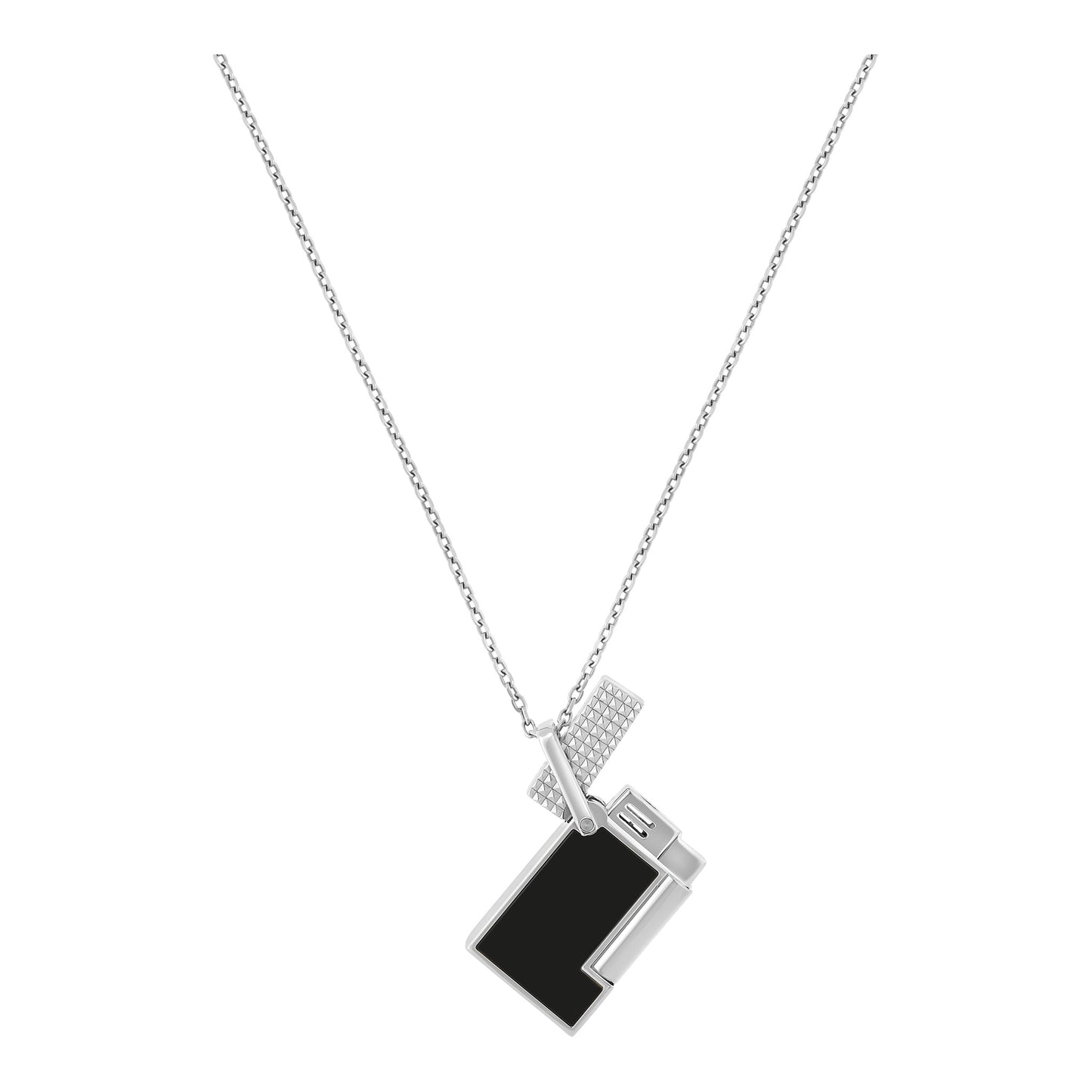 S.T. Dupont Lighter Necklace - Laque Noir (Chrome Chain)