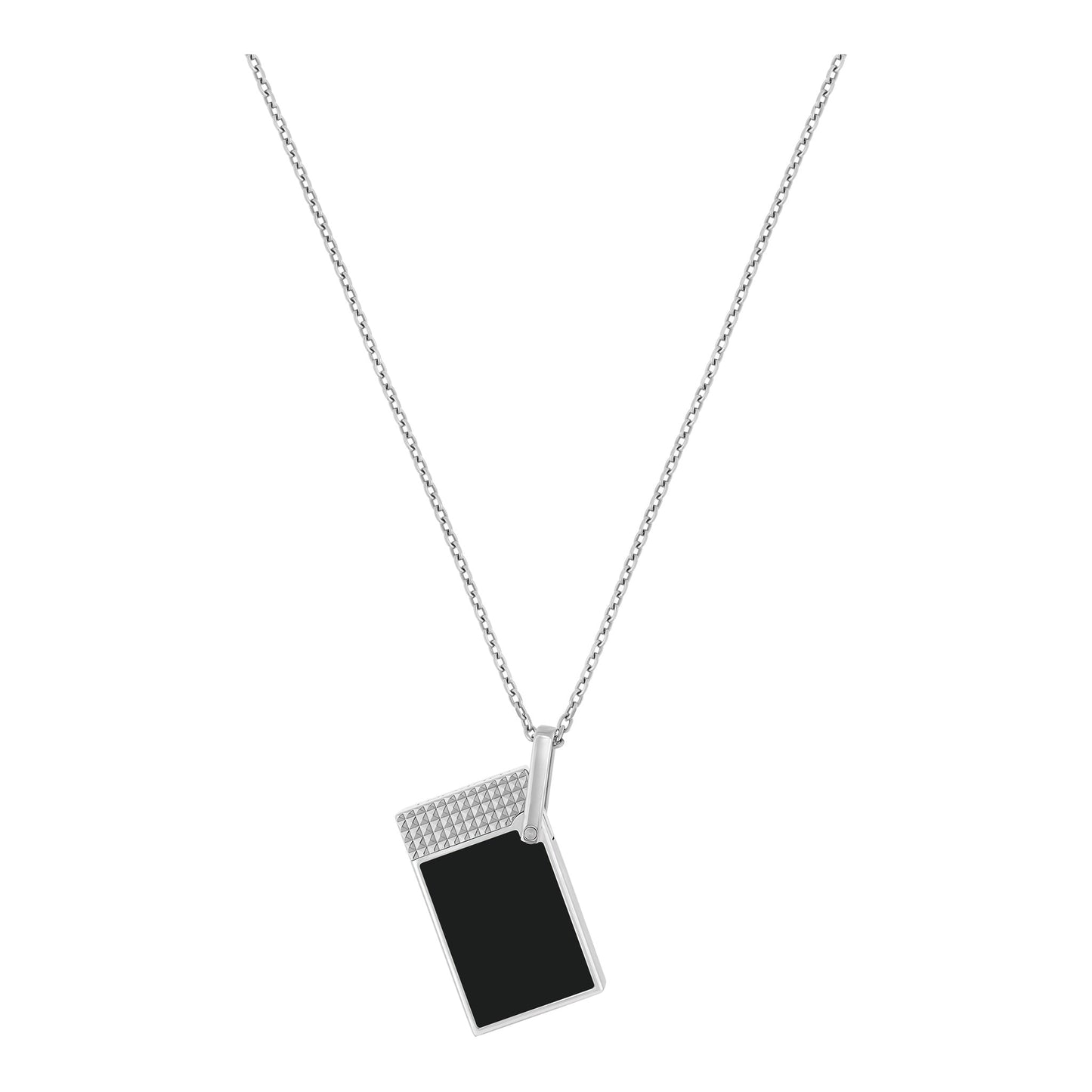 S.T. Dupont Lighter Necklace - Laque Noir (Chrome Chain) — angle view