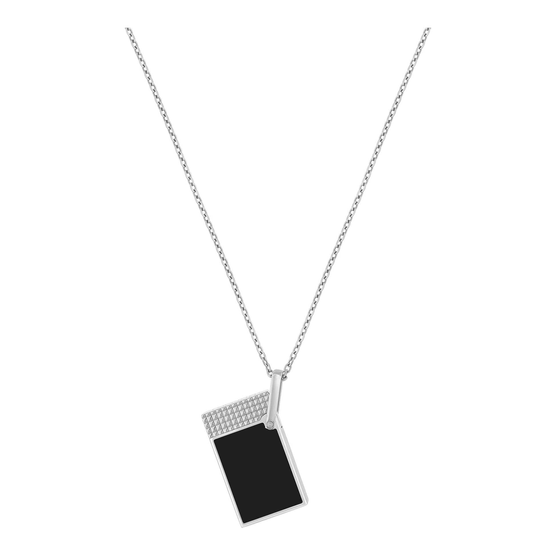 S.T. Dupont Lighter Necklace - Laque Noir (Chrome Chain) — angle view