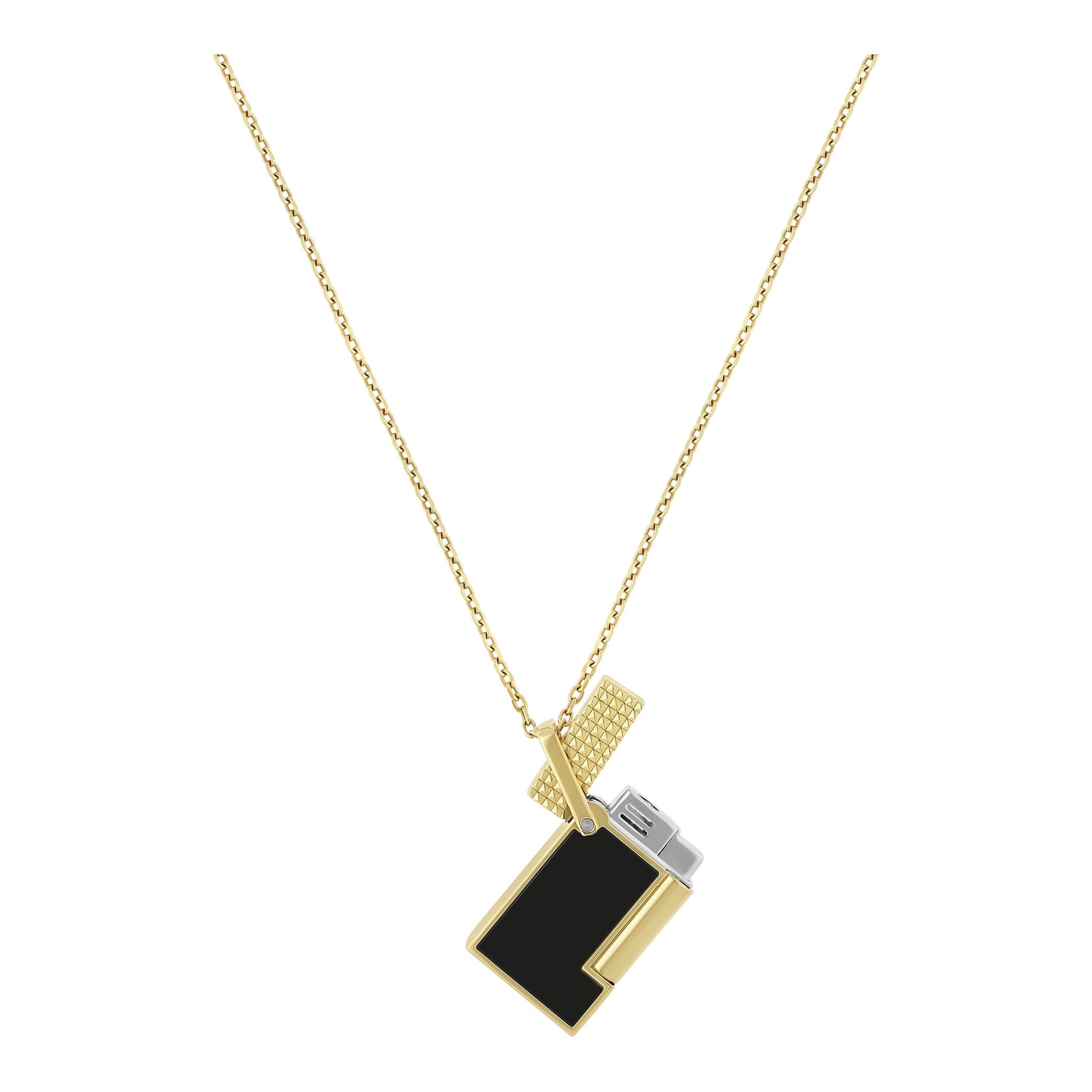 S.T. Dupont Lighter Necklace - Laque Noir (Gold Chain)