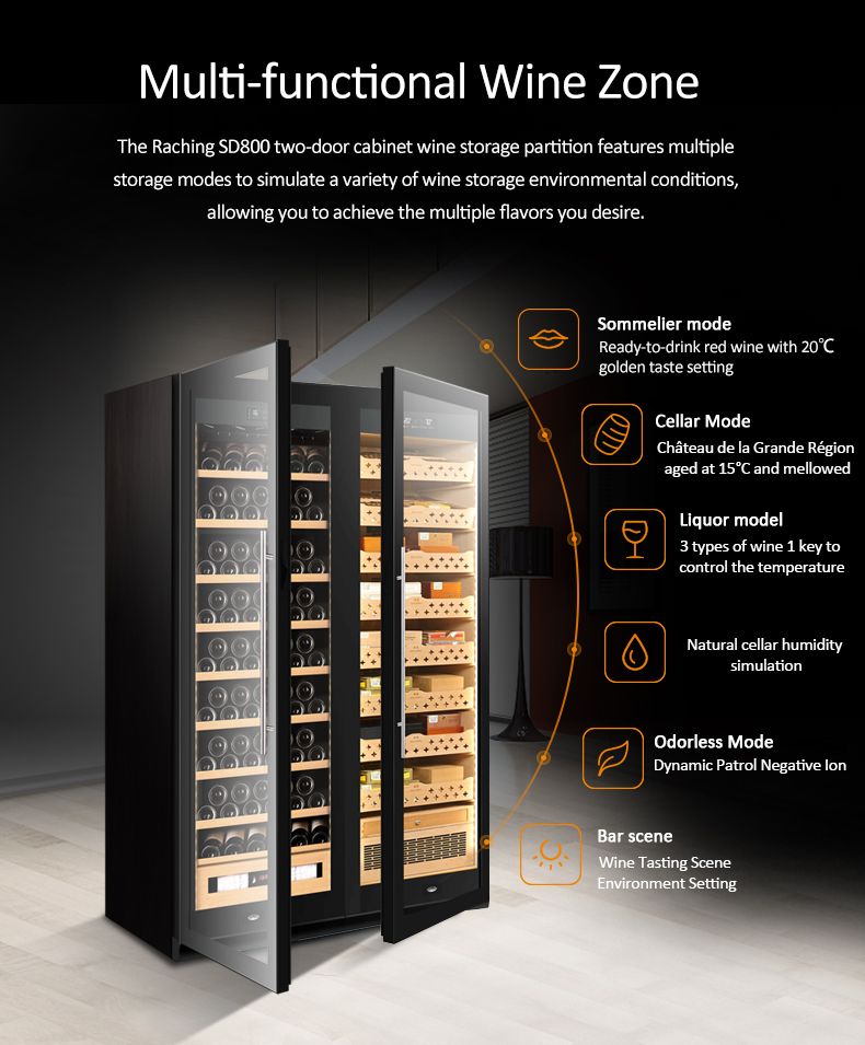 SD 800 DOUBLE-DOOR COMBINE-UNIT CIGAR & WINE  CABINET SERIES - WITH AMONIA REMOVAL