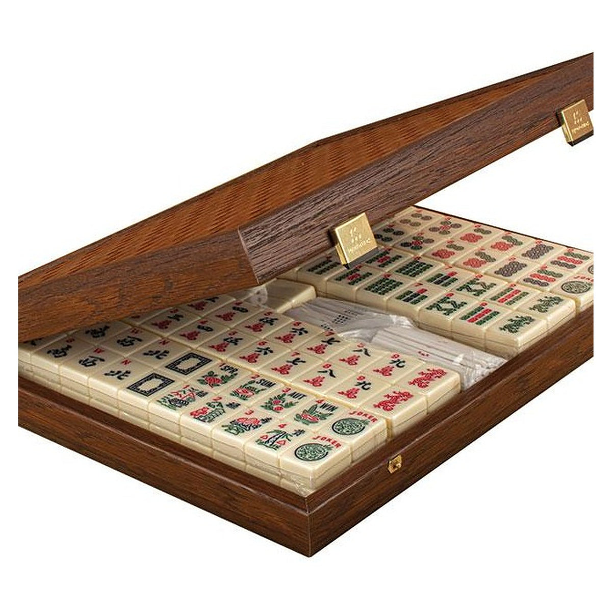 Manopoulos Mahjong Set In Wooden Case – Brown Knitted Leather