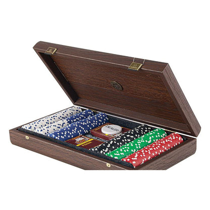 Manopoulos Poker Set - 300 Chips With Leatherette Top – Dark Walnut · brown leatherette top