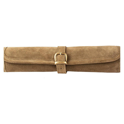 Manopoulos Suede Roll-Up Travel Chess Set – Khaki Brown (2)