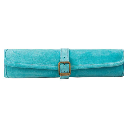 Manopoulos Suede Roll-Up Travel Chess Set – Turquoise (2)