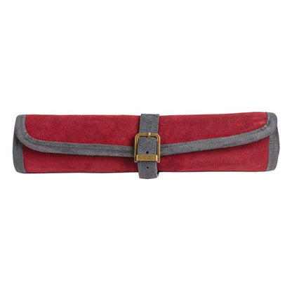 Manopoulos Suede Roll-Up Travel Backgammon – Burgundy Red (2)