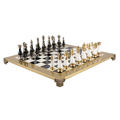 Manopoulos Limited Edition Metal Staunton Chess Set With Pearl Elements – Black & White · black and white board