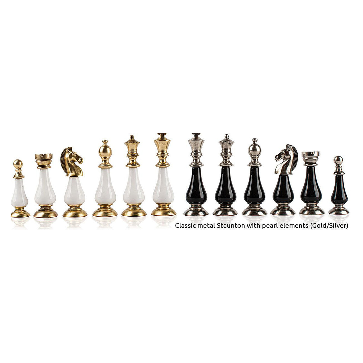 Manopoulos Limited Edition Metal Staunton Chess Set With Pearl Elements – Black & White · black and white board (2)
