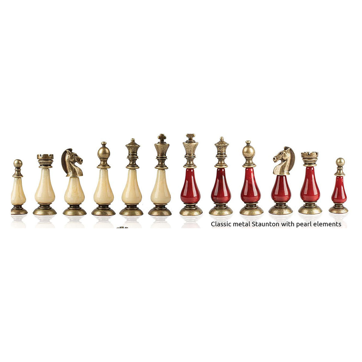 Manopoulos Limited Edition Metal Staunton Chess Set With Pearl Elements – Red & Ivory · red board (2)