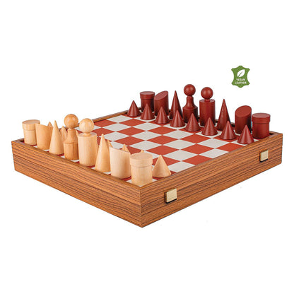 Manopoulos Bauhaus Chess Set With Vegan Leather Chessboard – Terracotta & White