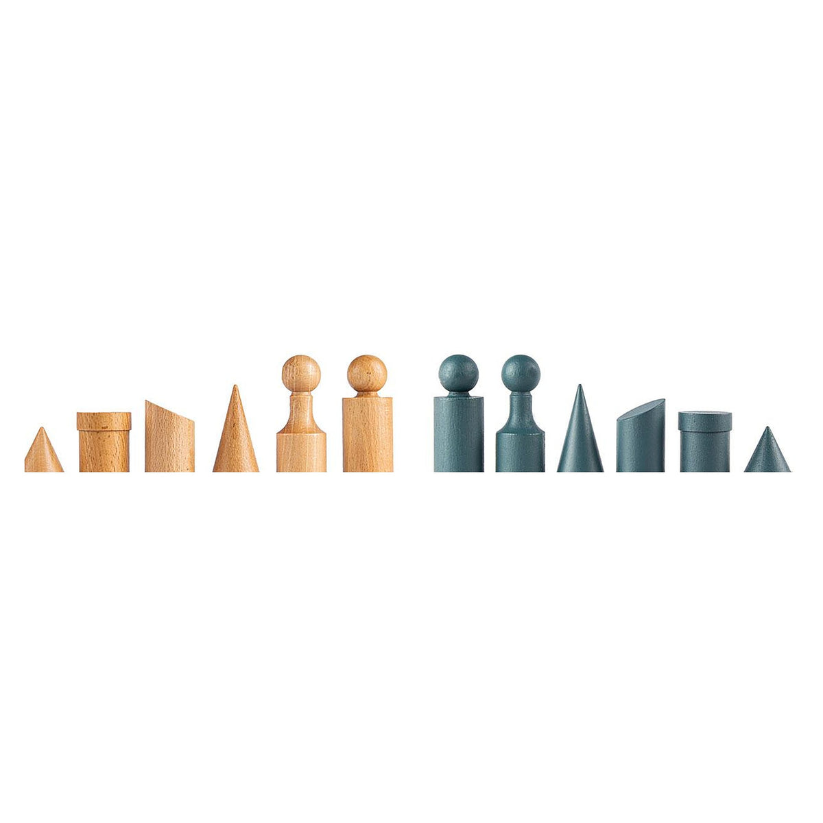 Manopoulos Bauhaus Chess Set With Vegan Leather Chessboard – Turquoise & White (2)