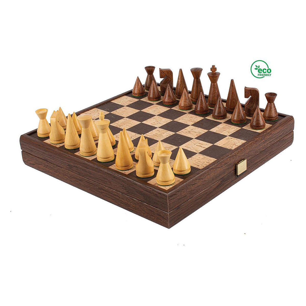 Manopoulos Modern Chess Set With Cork Chessboard – Brown · natural & brown chessmen