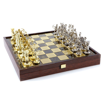 Manopoulos Archers Metal Chess Set In Wooden Case With Storage (6)