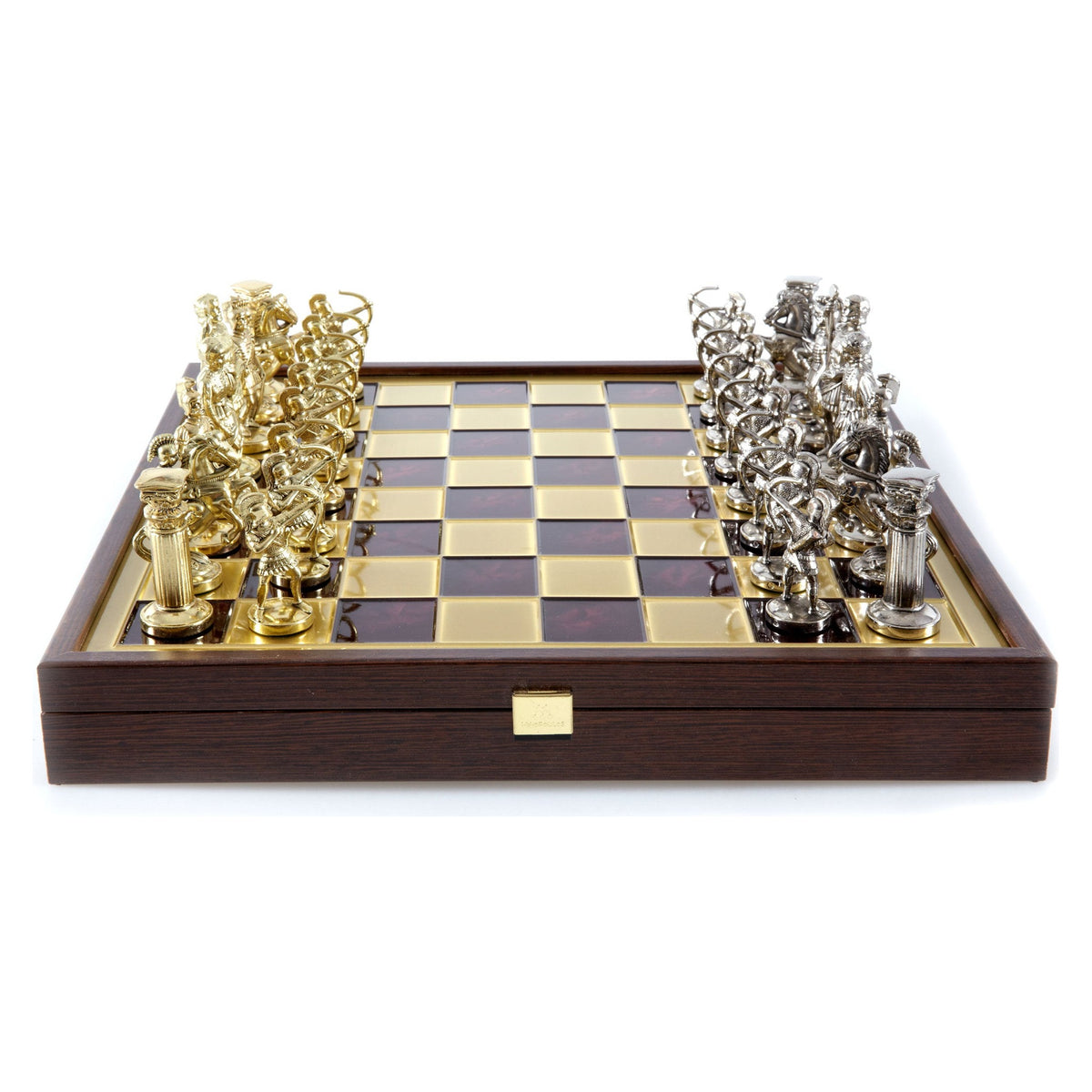 Manopoulos Archers Metal Chess Set In Wooden Case With Storage – SK10RED