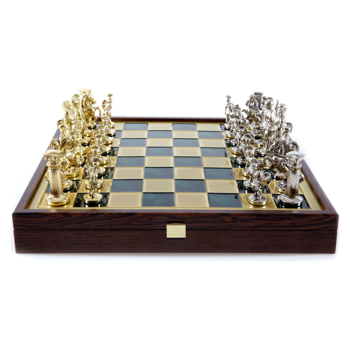 Manopoulos Greek Roman Period Metal Chess Set In Wooden Case With Storage – SK11GRE