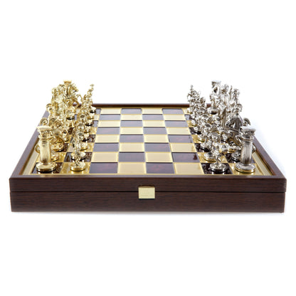 Manopoulos Greek Roman Period Metal Chess Set In Wooden Case With Storage – SK11RED
